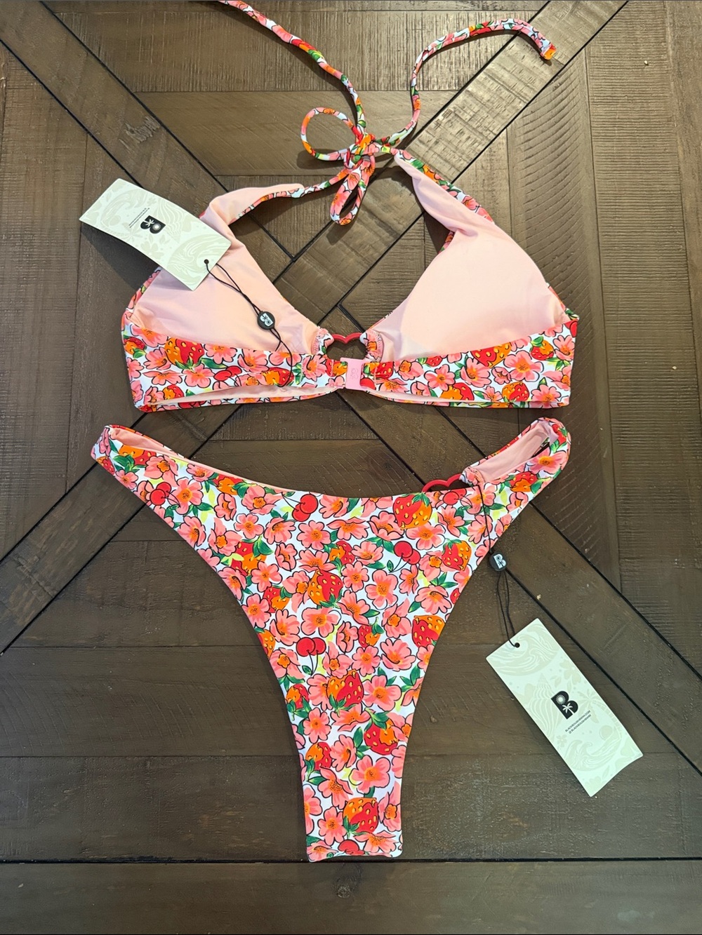 NWT Blackbough Bikini Sz L Thea Top Sz XL Cheeky Bottoms Berry Cherry Set - Picture 7 of 8